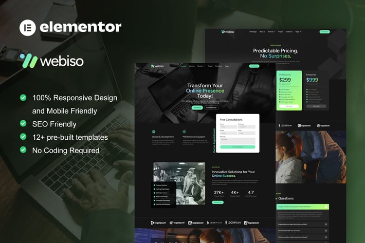 Webiso - Dark Digital Agency Elementor Template Kit