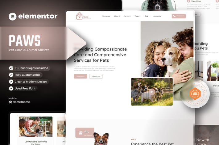 Paws - Pet Care and Animal Shelter Elementor Template Kit