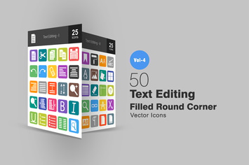 50 Text Editing Flat Round Corner Icons