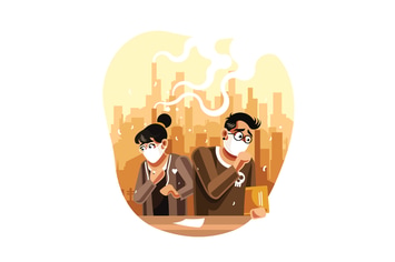 People in masks because of polluted air
