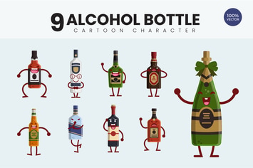 9 Cute Alcohol Bottle Vector Illustration