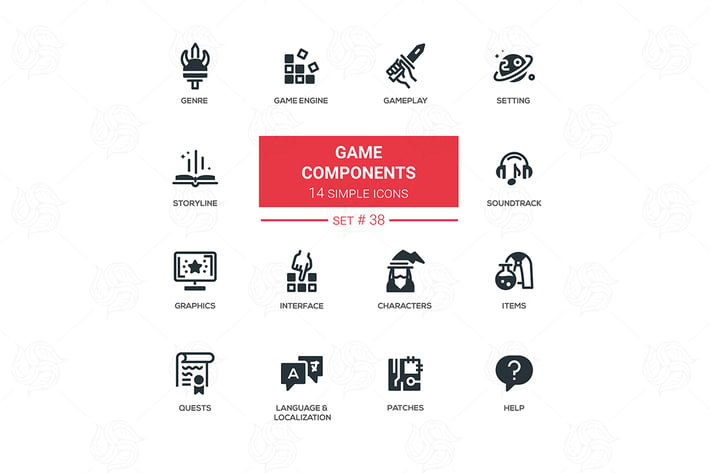 Game Components - vector flat design pictograms