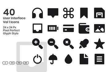 40 User Interface Vol 1 Icons Set - Glyph