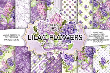 Watercolor LILAC digital paper pack