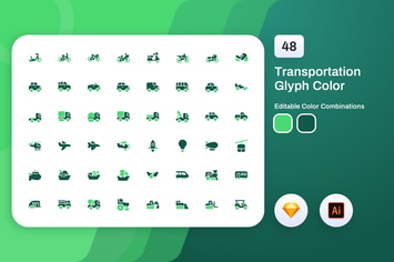 Transportation Glyph Color Icon Set