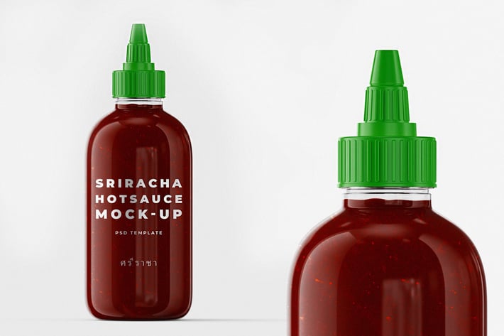  Sriracha Hot Sauce Bottle Mock-up Template