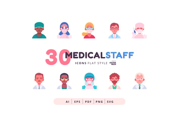 30 Icons Medical Staff Flat Style
