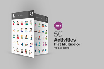 50 Activities Flat Multicolor Icons