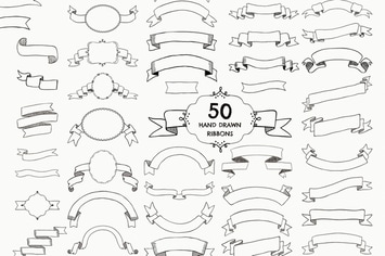 Hand Drawn Rustic Decorative Ribbons, Banners.