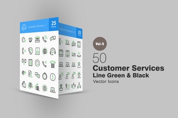 50 Customer Services Line Green & Black Icons
