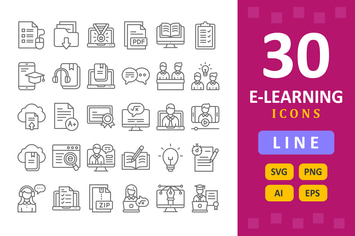 30 E-Learning Icons - Line