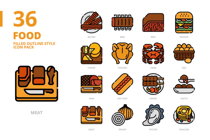 Foods Filled Outline Style Icon Set
