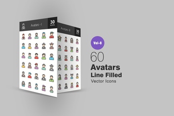 60 Avatars Line Filled Icons