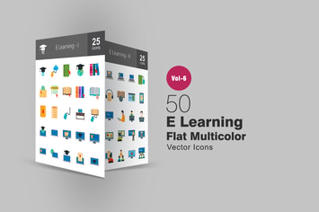50 E Learning Flat Multicolor Icons