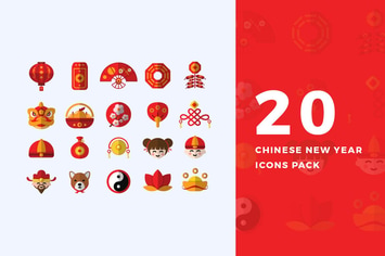 20 Flat Chinese New Year Icons Pack