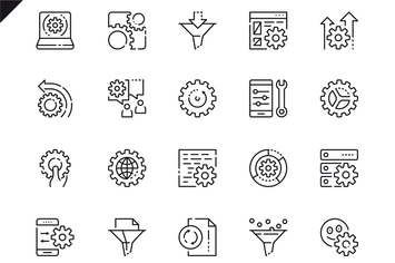 Simple Set Data Processing Line Icons