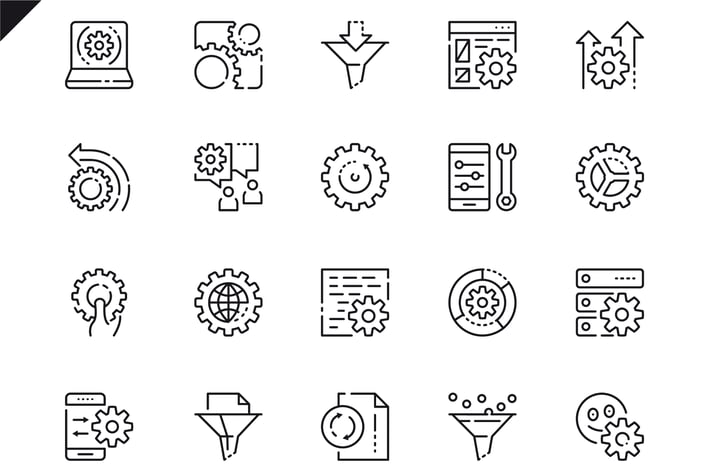 Simple Set Data Processing Line Icons