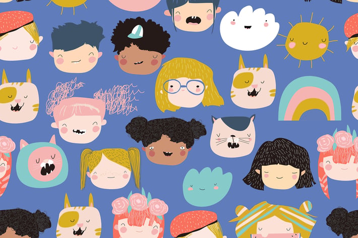 Vector seamless pattern of a cute kids faces on a 