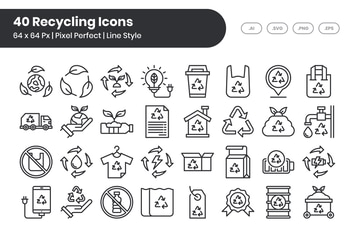 40 Recycling Icons Set - Line