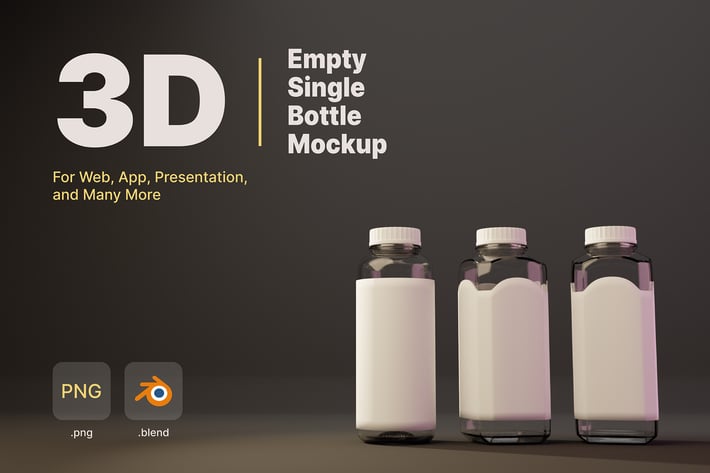 3D Empty Single Bottle Mockup
