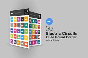 50 Electric Circuits Flat Round Corner Icons
