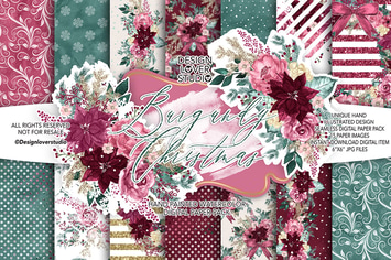 Burgundy Christmas digital paper pack