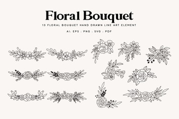 Floral bouquet Wedding line art Element 