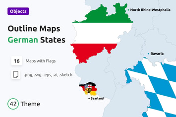 Outline Maps States of Germany with Flags