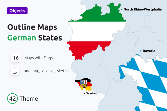 Outline Maps States of Germany with Flags