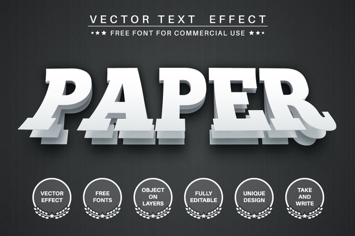 Glued paper - editable text effect,  font style