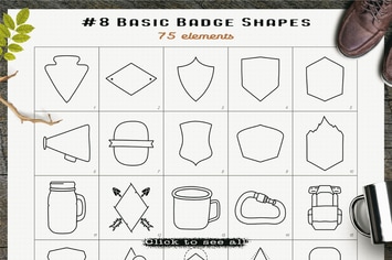 Badge Shapes Icons Set Line Art Graphics Symbols