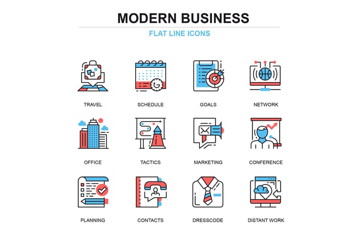 Thin line business and development icons set