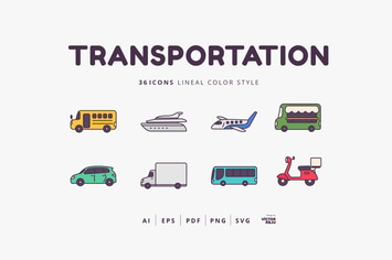36 Transportation Elements Lineal Color Style
