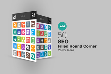 50 SEO Filled Round Corner Icons