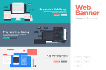 Flat Design Banner Concept for Code and Developer