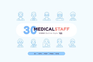 30 Icons Medical Staff Outline Style