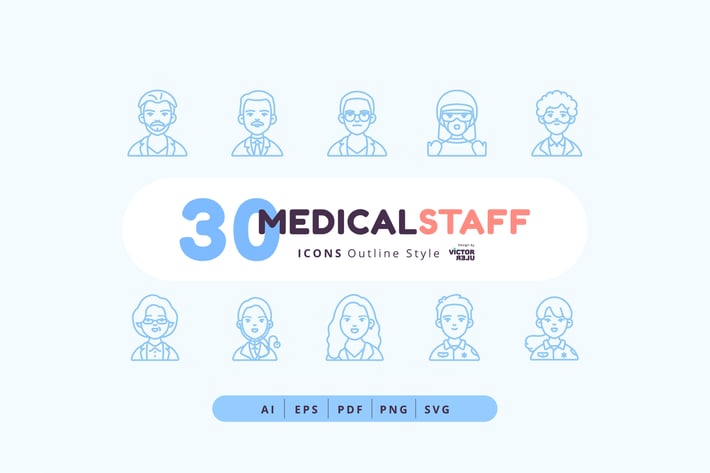 30 Icons Medical Staff Outline Style