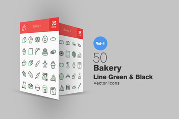 50 Bakery Line Green & Black Icons