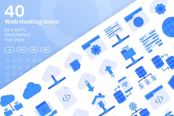 40 Web Hosting Icons Set - Flat
