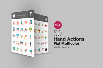 50 Hand Actions Flat Multicolor Icons