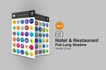 60 Hotel & Restaurant Flat Shadowed Icons