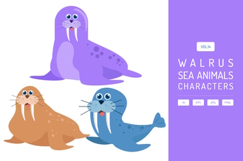 Cute Walrus - Sea Animals Characters Vol.14