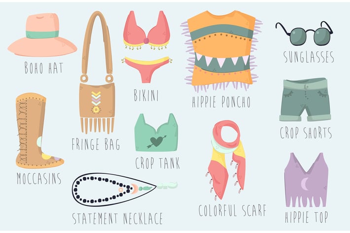 Boho and Gypsy Style Clothes Illustration Set