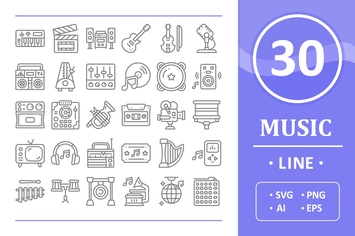 30 Music Icons - Line 
