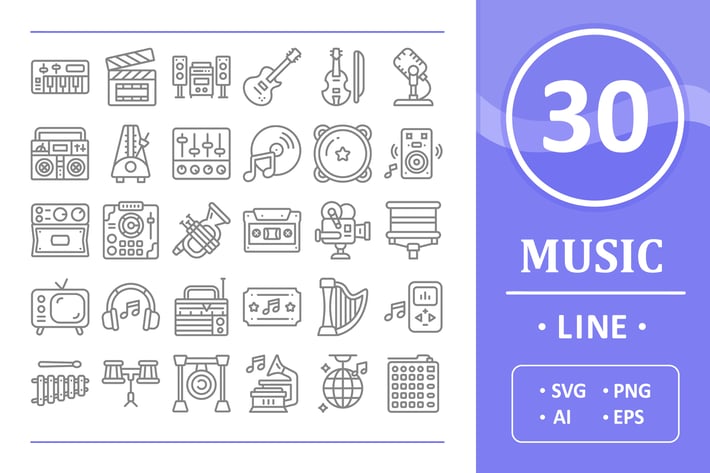 30 Music Icons - Line 