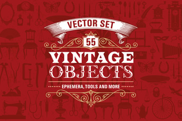 55 Vintage Retro Objects Vector Set
