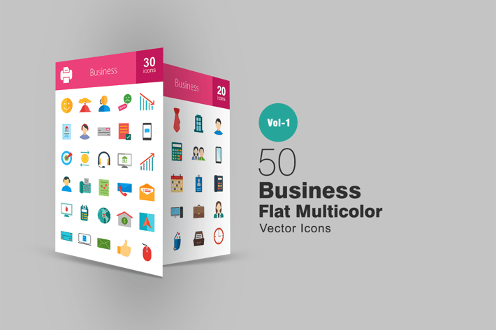 50 Business Flat Multicolor Icons