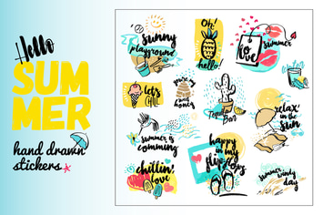 Set of hand drawn watercolor signs of summer.