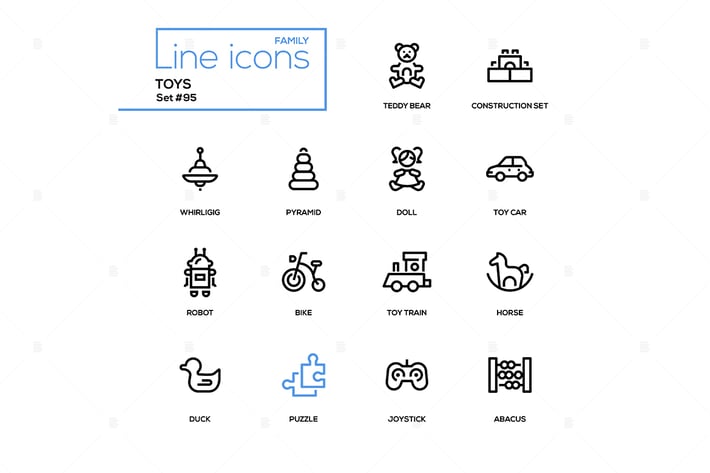 Toys - modern vector line design icons set