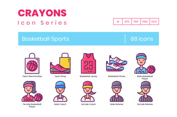 88 Basketball Sports Line Icons